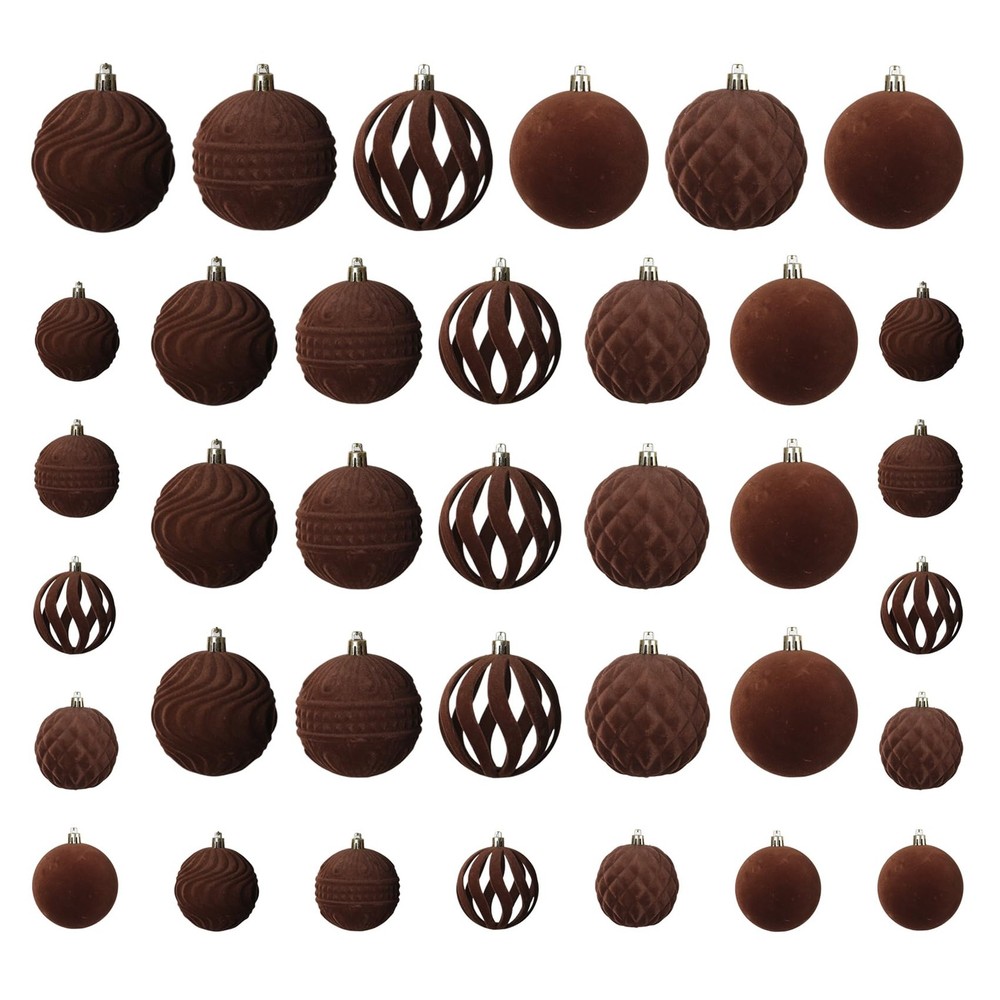 Velvet Flocked Christmas Tree Ball Ornaments 36Pcs Plastic Baubles