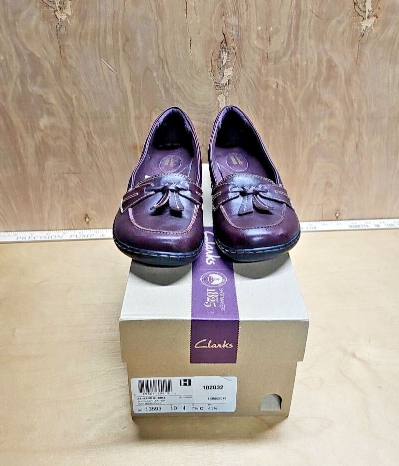 Clarks Ashland Bubble Womens Leather Slip On Loafers Burgundy Size 10 Narrow