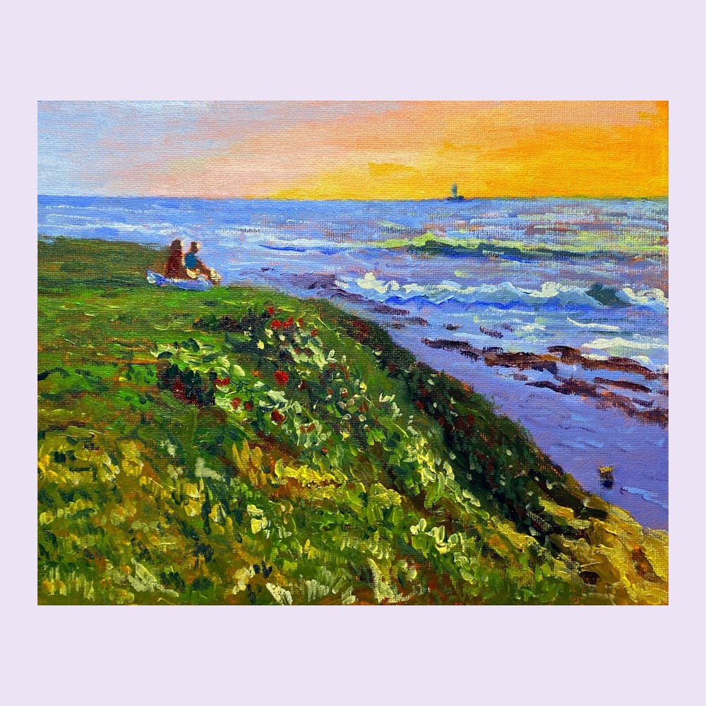 Stunning Oil painting La Jolla Sunset Scene. Original. Signed. Impressionist Art