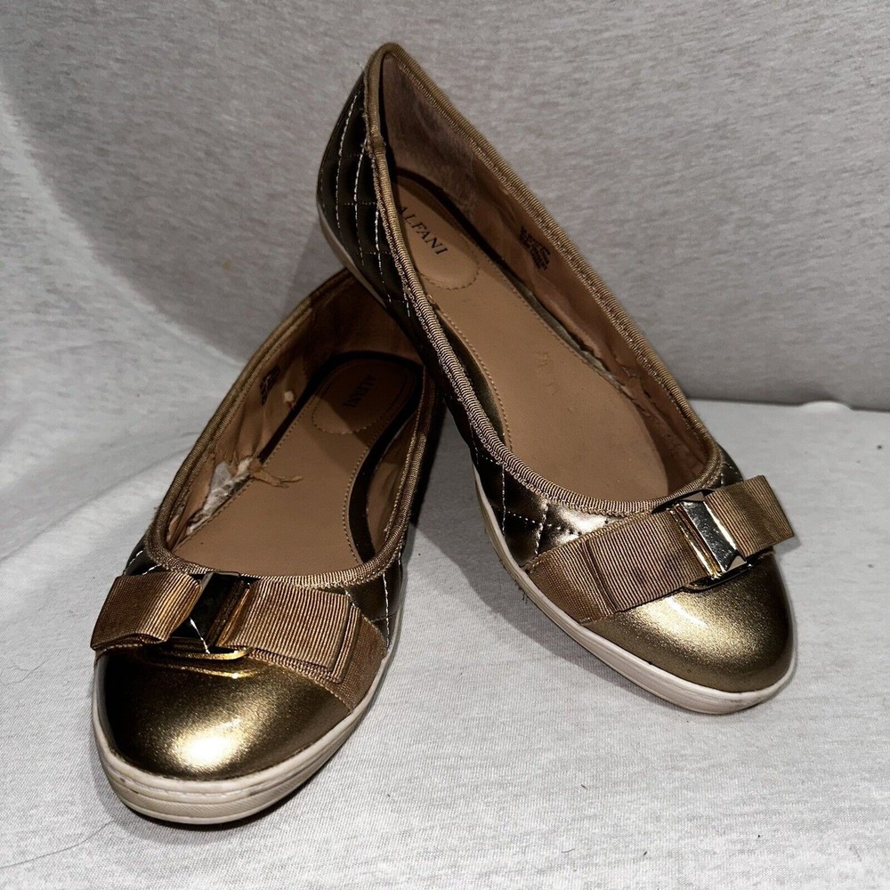 Alfani Ballet Flats Quilted Gold Metallic Leather Women’s Shoes Size 9.5
