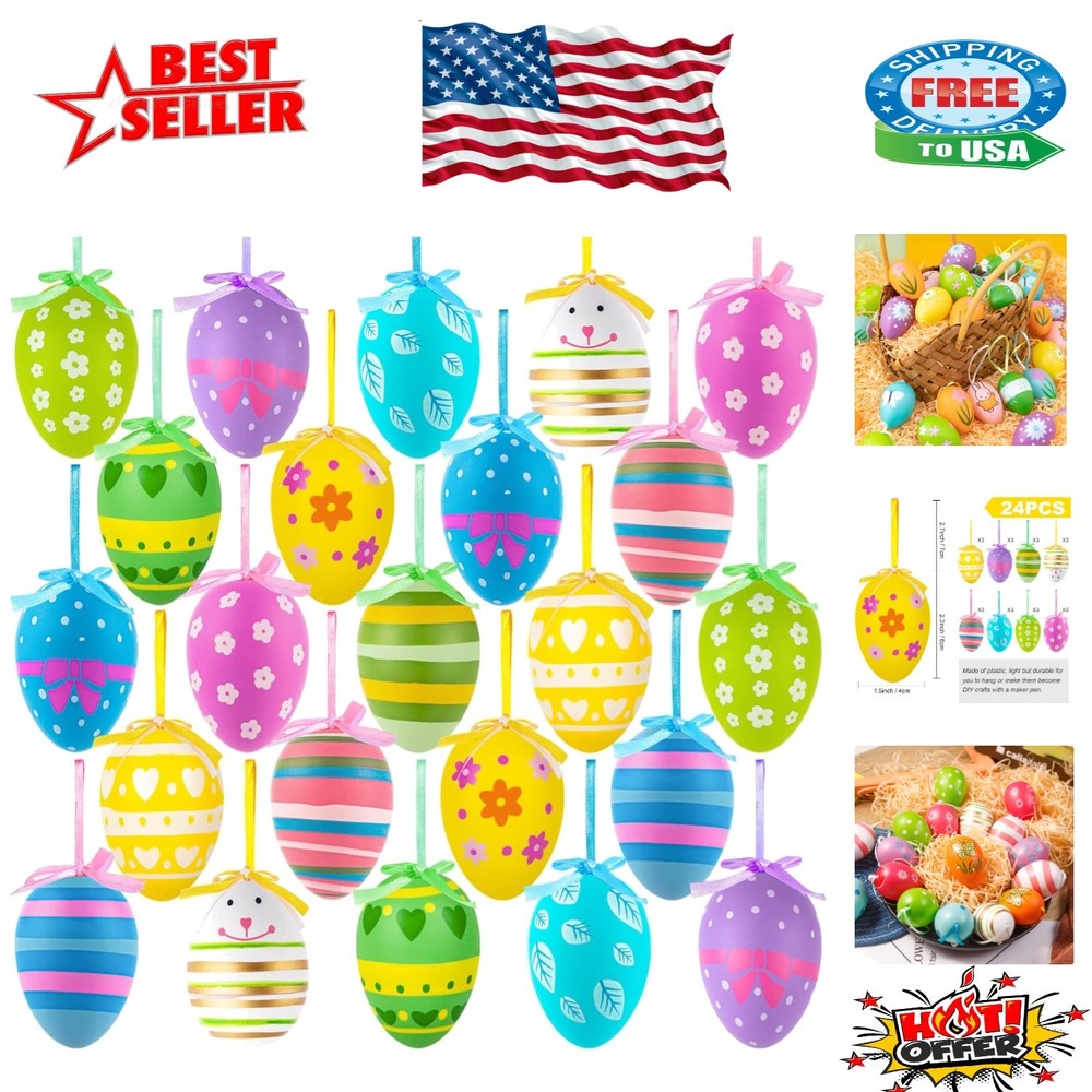 Charming 24 Pcs Multicolor Hanging Eggs - Perfect for Easter Decorations