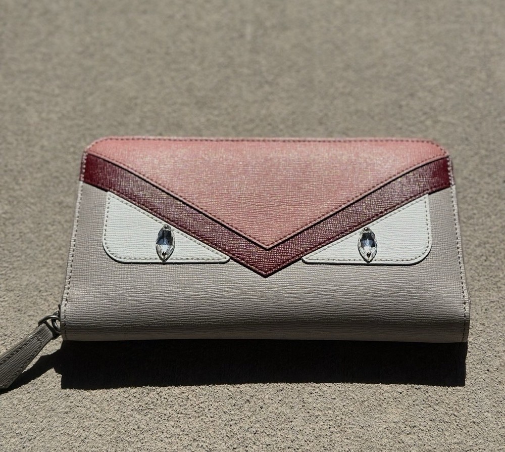 Authentic Fendi Monster Wallet Grey With Crystals Excellent condition
