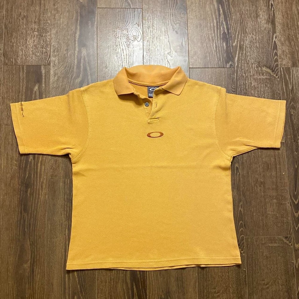 Tan Oakley cotton button up athletic polo  Size; Xl