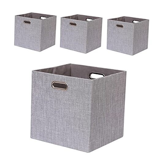 Cube Storage Bins 13×13 Linen Foldable Box with Handles, Silver Gray