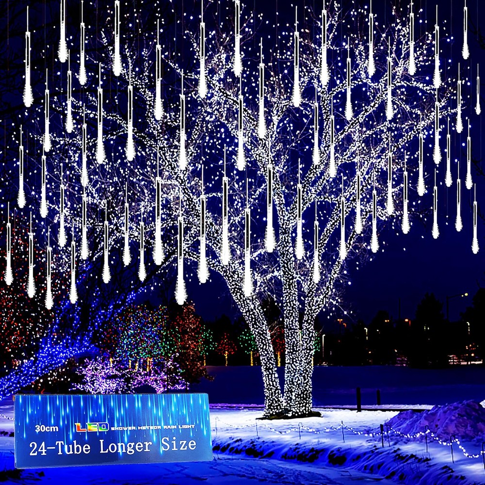 Kwaiffeo 24-Tube Outdoor Christmas Lights Equivalent to 3 Sets of 8-Tube Metallic Decor