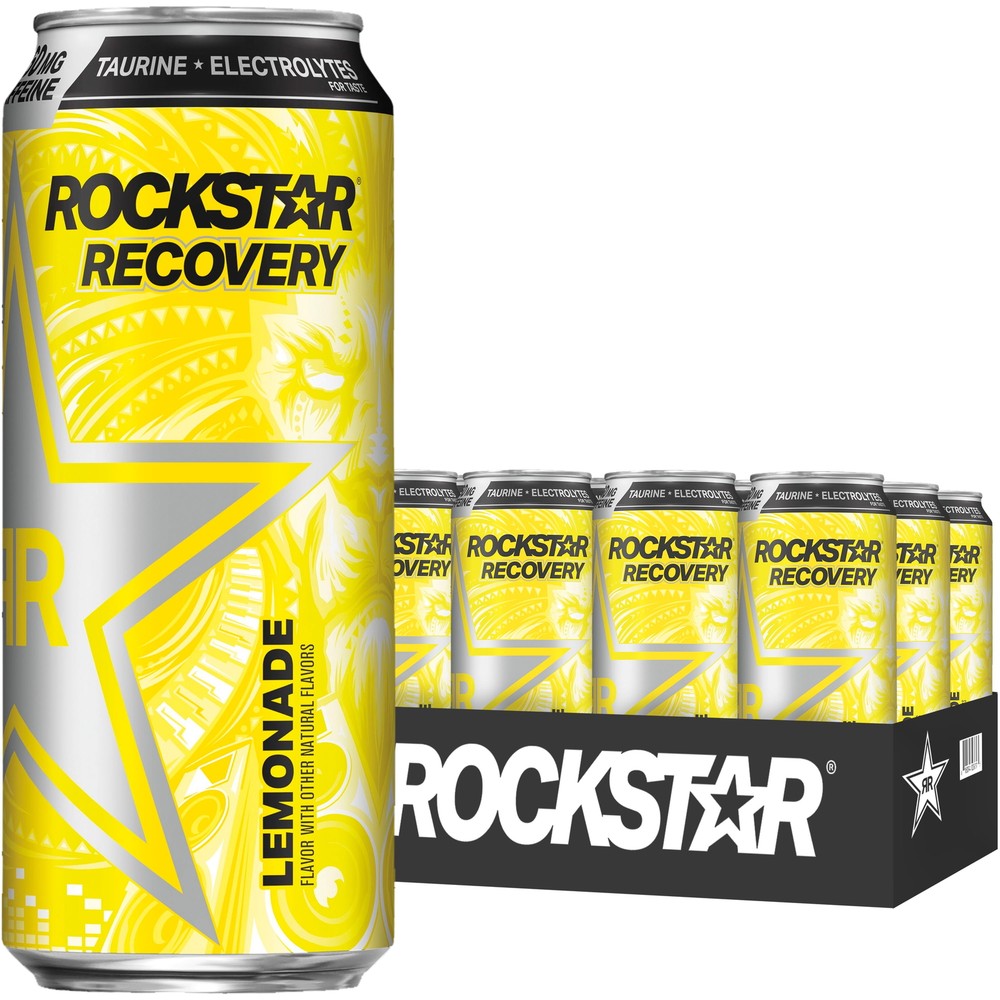 (12 Cans) Rockstar Recovery Energy Drink, Lemonade,16 Fl Oz 20 Zero Carb Options