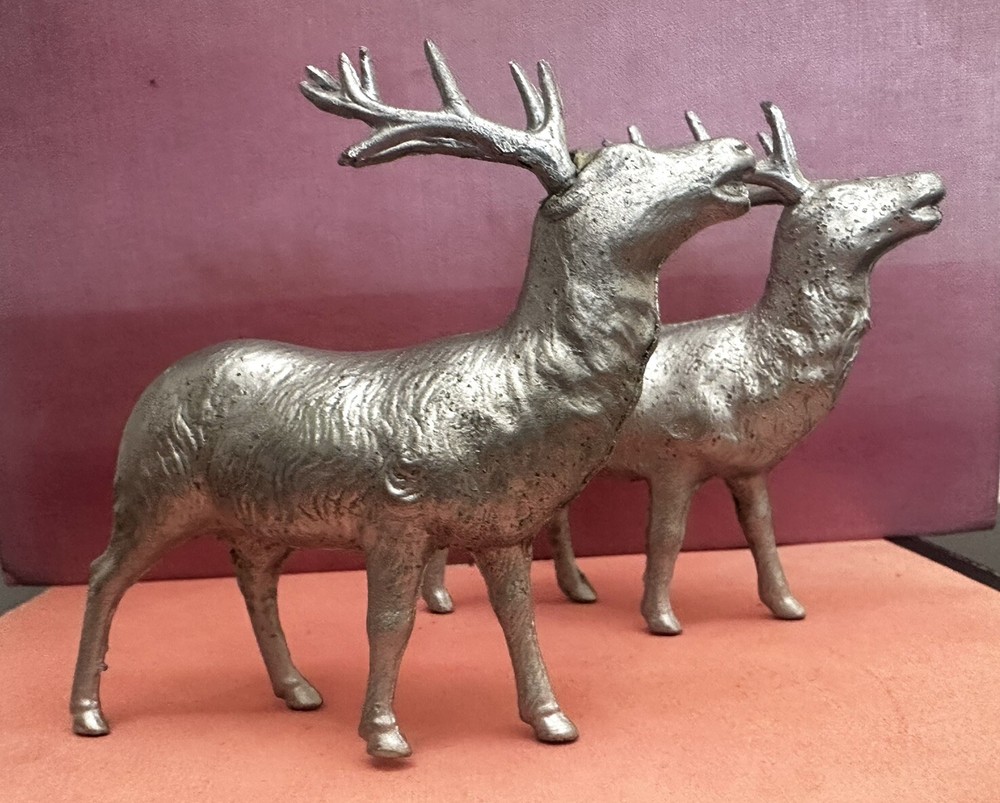 Vintage 1950s/60s Japan Christmas celluloid silver reindeer decorations