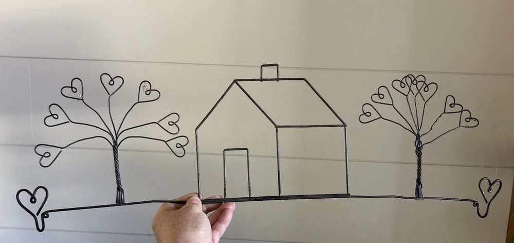 23.5 Inch Wire Wall Art with Hearts and Trees for Farmhouse Decor Holds Dowel Rod