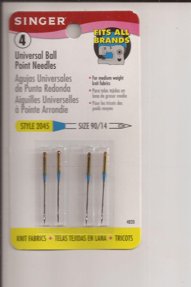 Singer Sewing Machine Needles Regular Point 90/14 Style 2045 Universal Pkg of 4