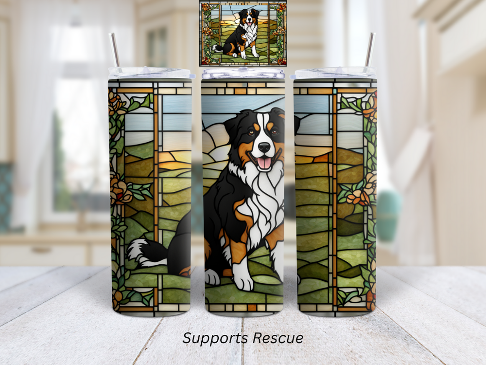 Stained Glass Bernese Mountain Dog 20oz Stainless Steel Insulated Tumbler
