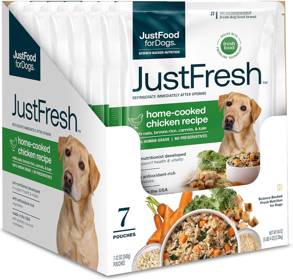 JustFresh Wet Dog Food, Fresh Pet Meals and Toppers with No Preservatives, Resea