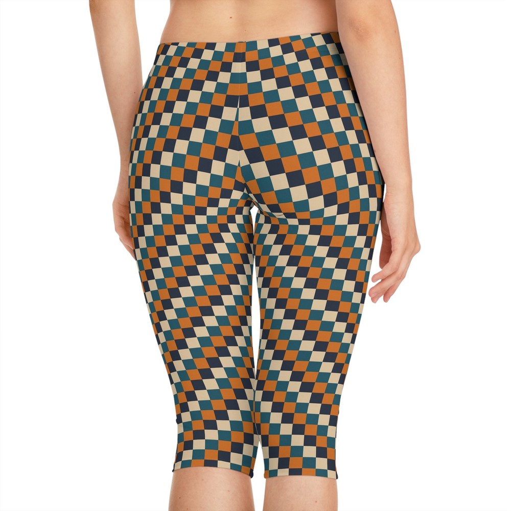Checkered Women's Capri Leggings, Trendy Yoga Pants, Workout Clothes, Chic