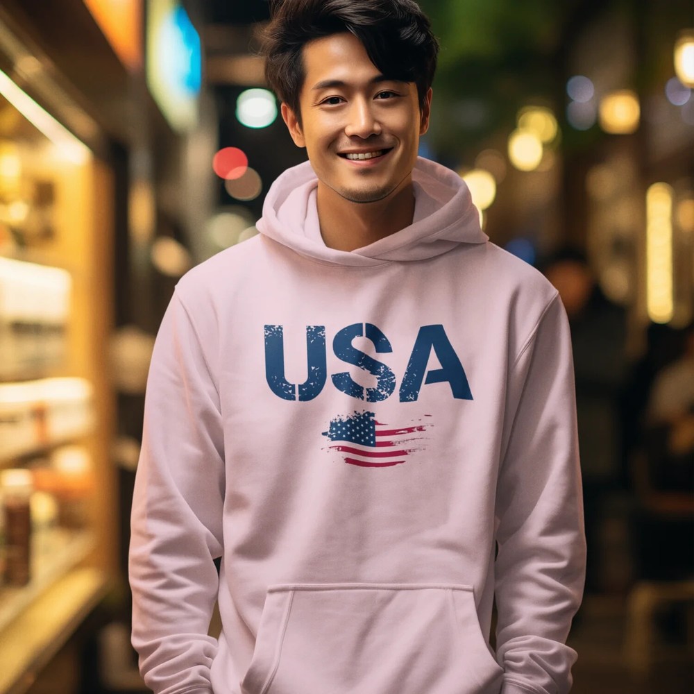 USA Flag Text Hoodie - Classic Fit Men's Fast Fashion Pullover