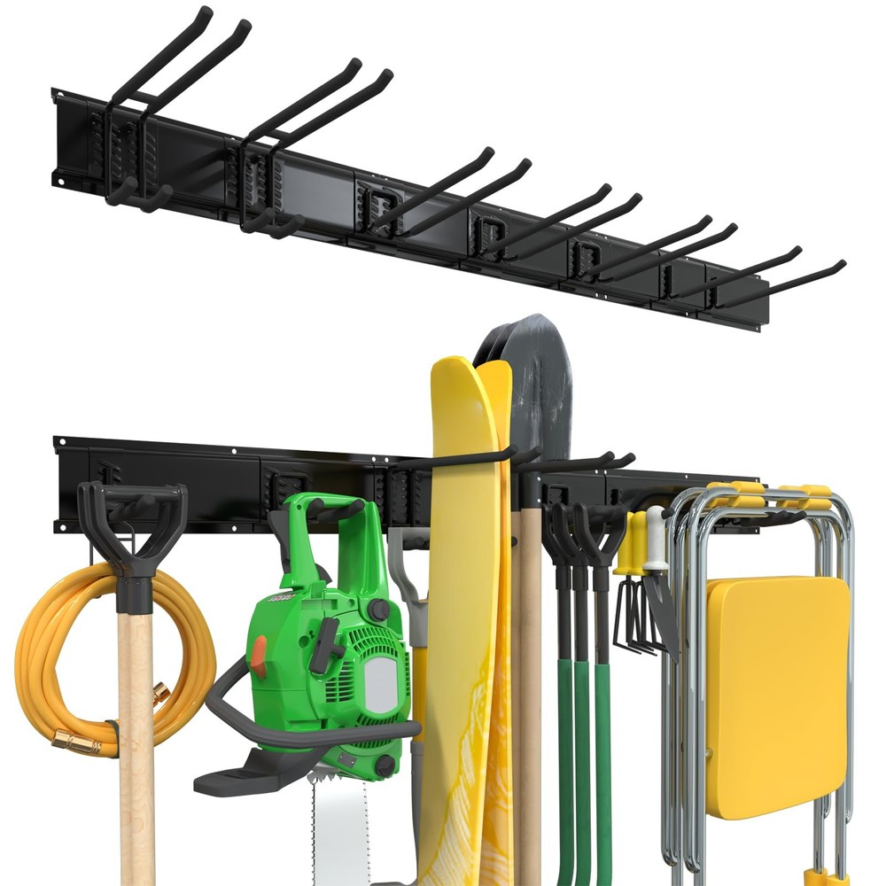 48-Inch Wall-Mounted Garage Tool Organizer with 7 Storage Hooks for Yard Tools