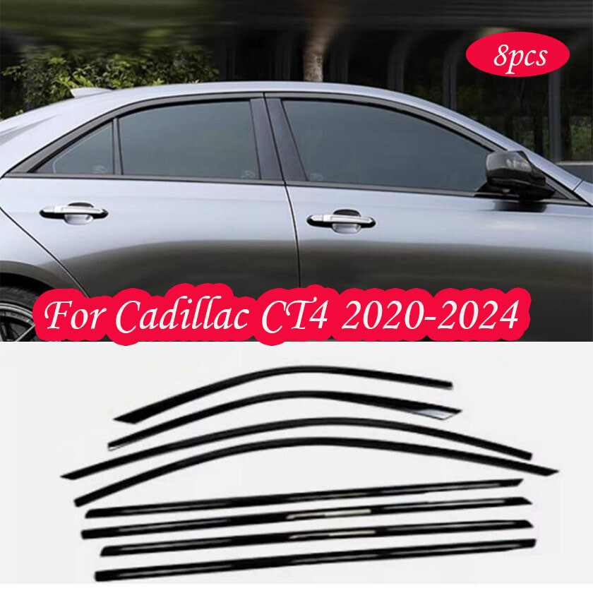 Black Car Window Strip Cover Trim For Cadillac CT4 2020-2024 Accessories 8PCS