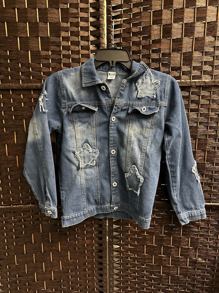 Girls Charmdeer Blue Jean Jacket Frayed Stars Size S/M