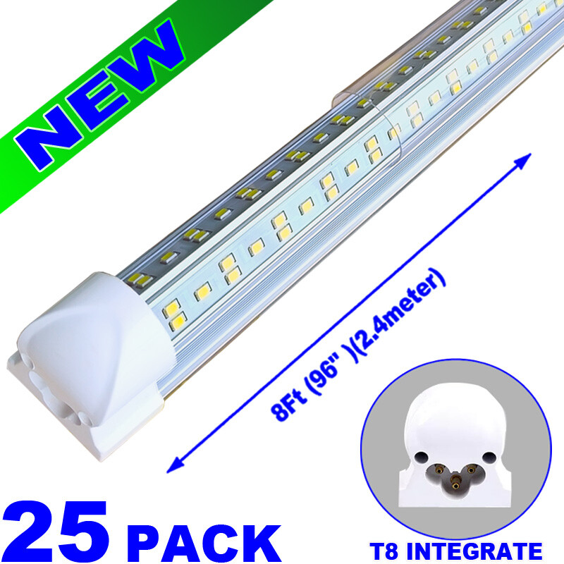 144W 8Ft LED Tube Light Bulbs V-Shaped LED Shop Light Fixture 6500K Daylight×25P