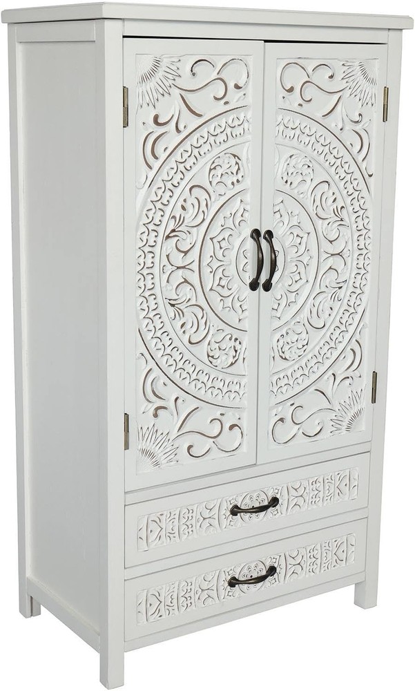 48.2 Inch Tall Ornate Carved Wood Display Storage Cabinet