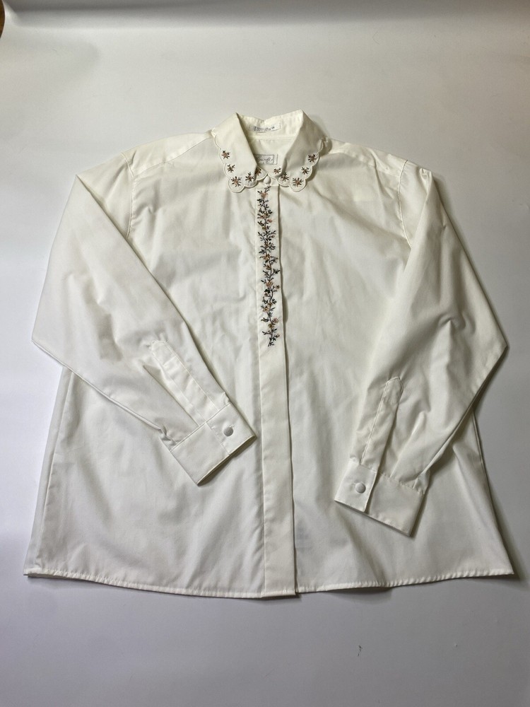 Floral Embroidered Button Down Shirt Women's Size 14 Cottagecore Aesthetic