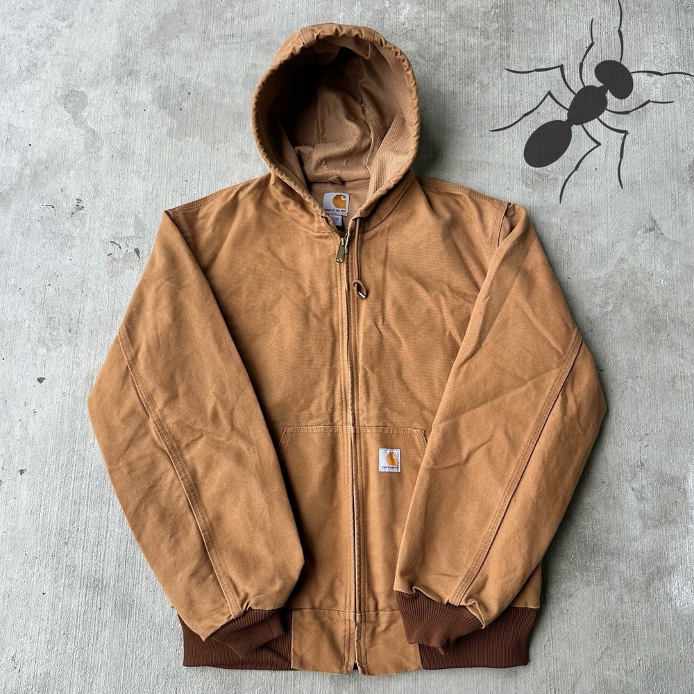 Vintage Y2K Brown Carhartt Hooded Work Jacket for Active Wear