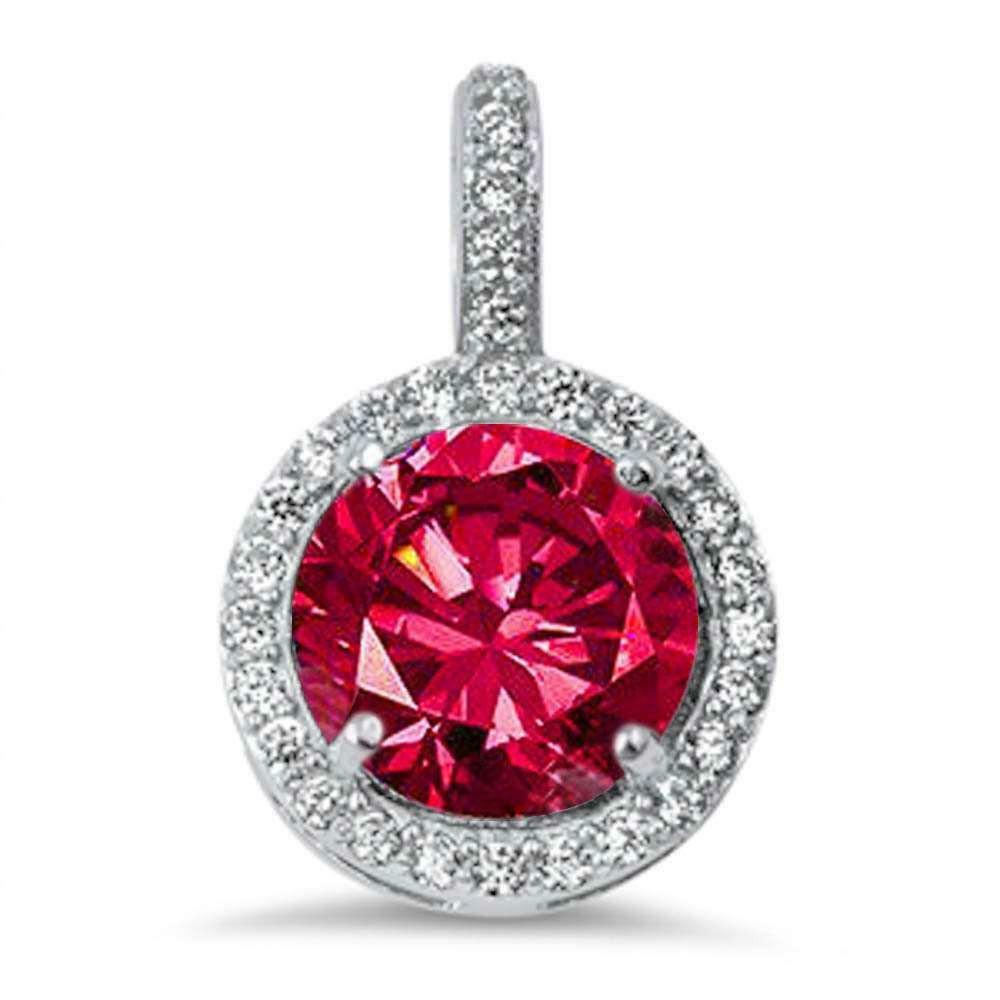 3ct Genuine Ruby & White Sapphire Halo Pendant Necklace Sterling Silver