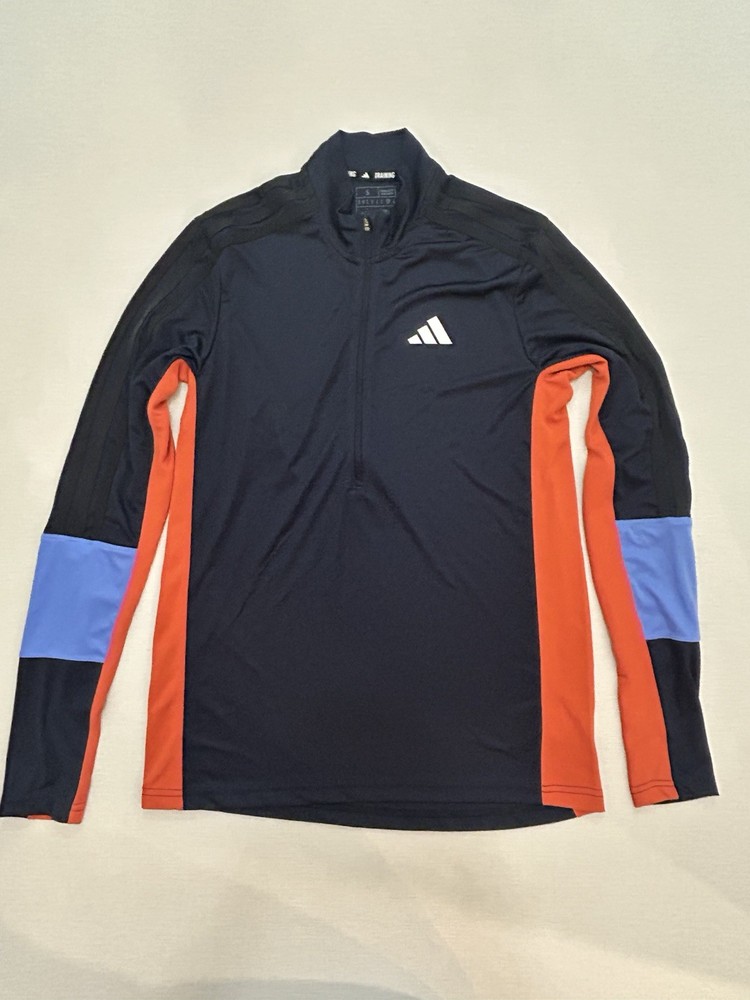 Adidas Men’s Size Small Training Colorblock 1/4-Zip Long Sleeve Tee Aeroready