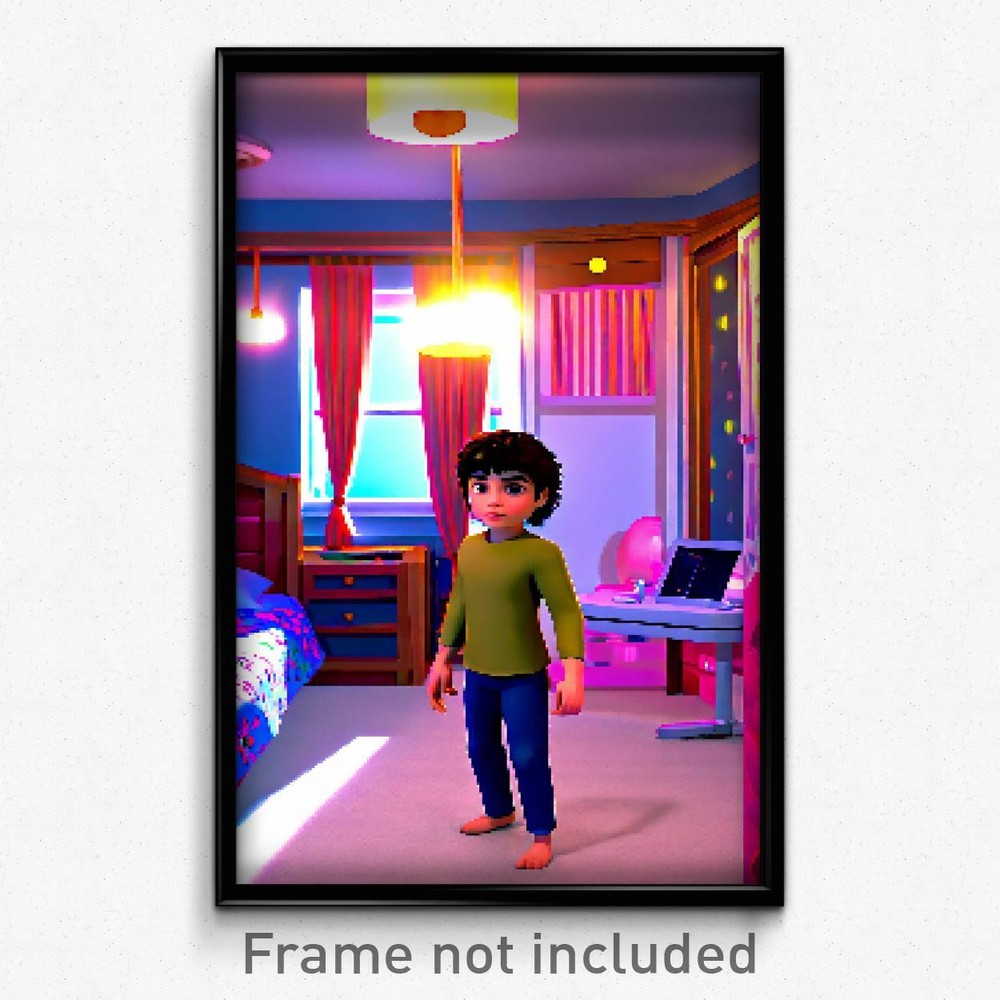 Pixel Art Poster - Animated Bedroom (8 Bit Psychedelic Trippy Video Game Print)