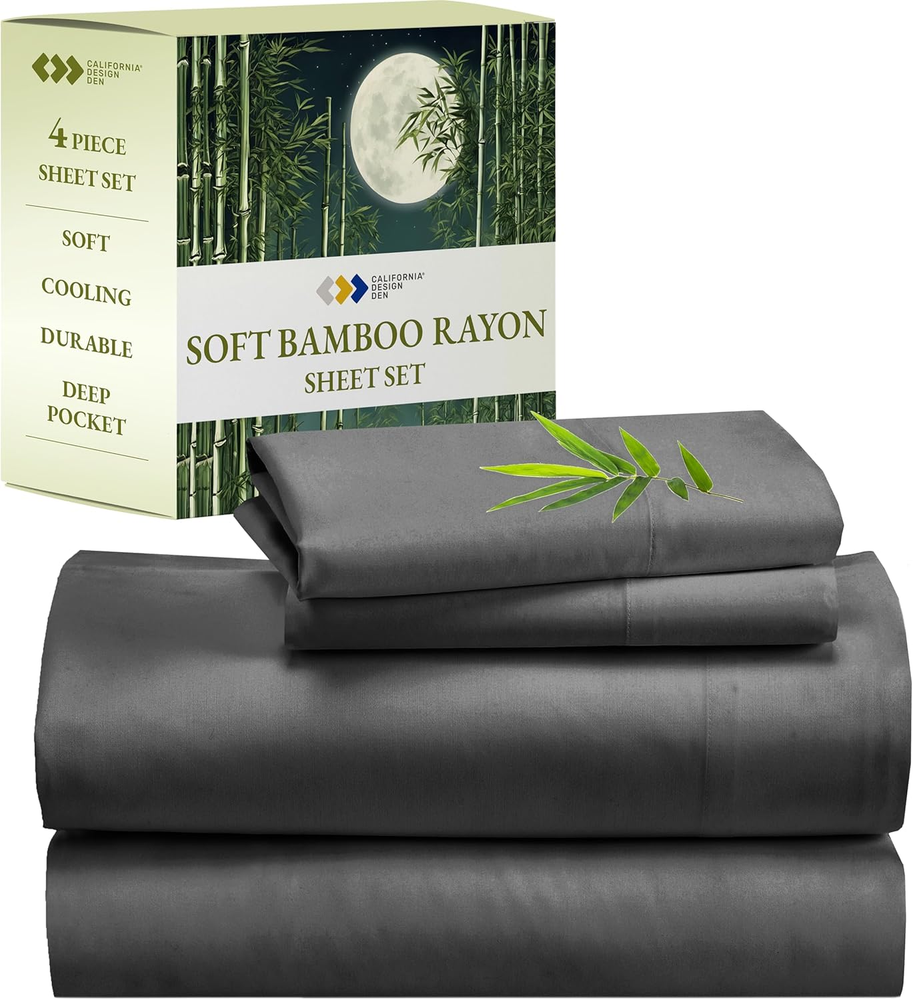 Rayon from Bamboo Sheets Queen Size Bed Luxury Silk Sheets Cooling Sheets, Grey