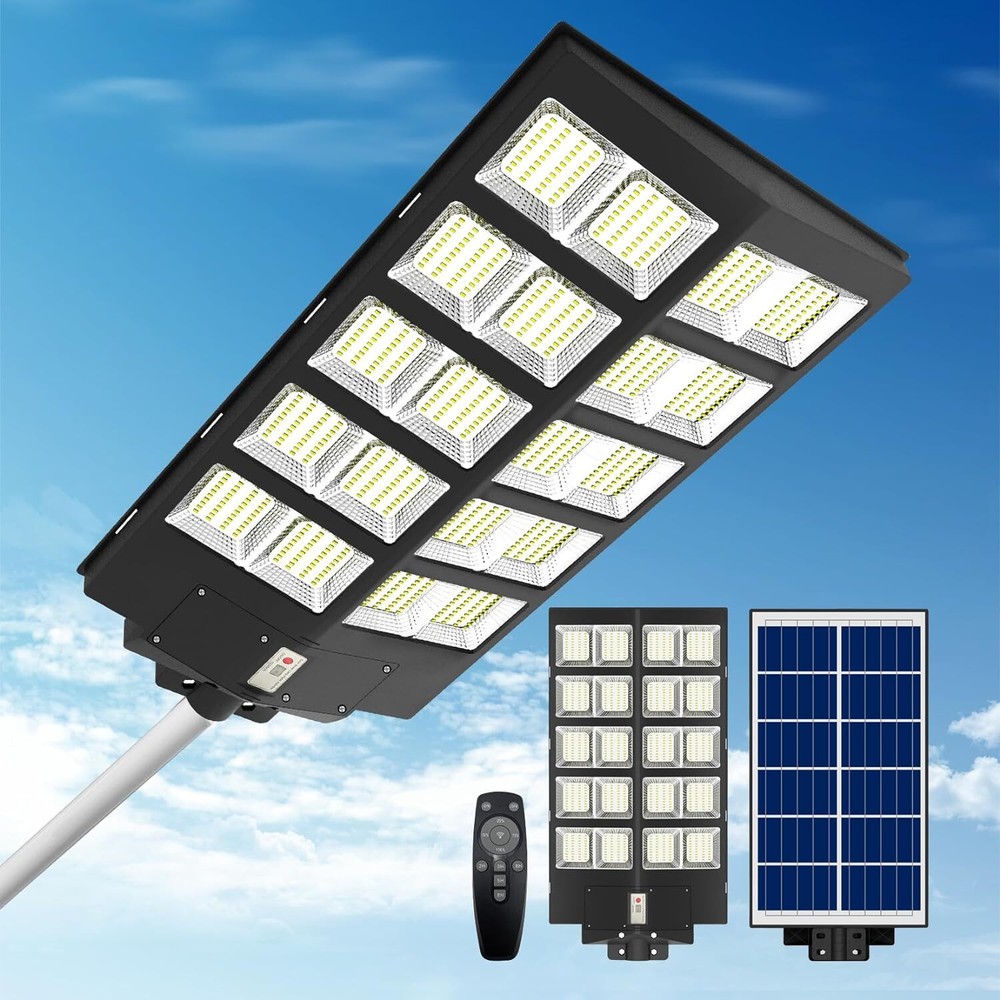 2000W Solar Street Light 1Billion LM IP67 Waterproof Dusk to Dawn with Pole