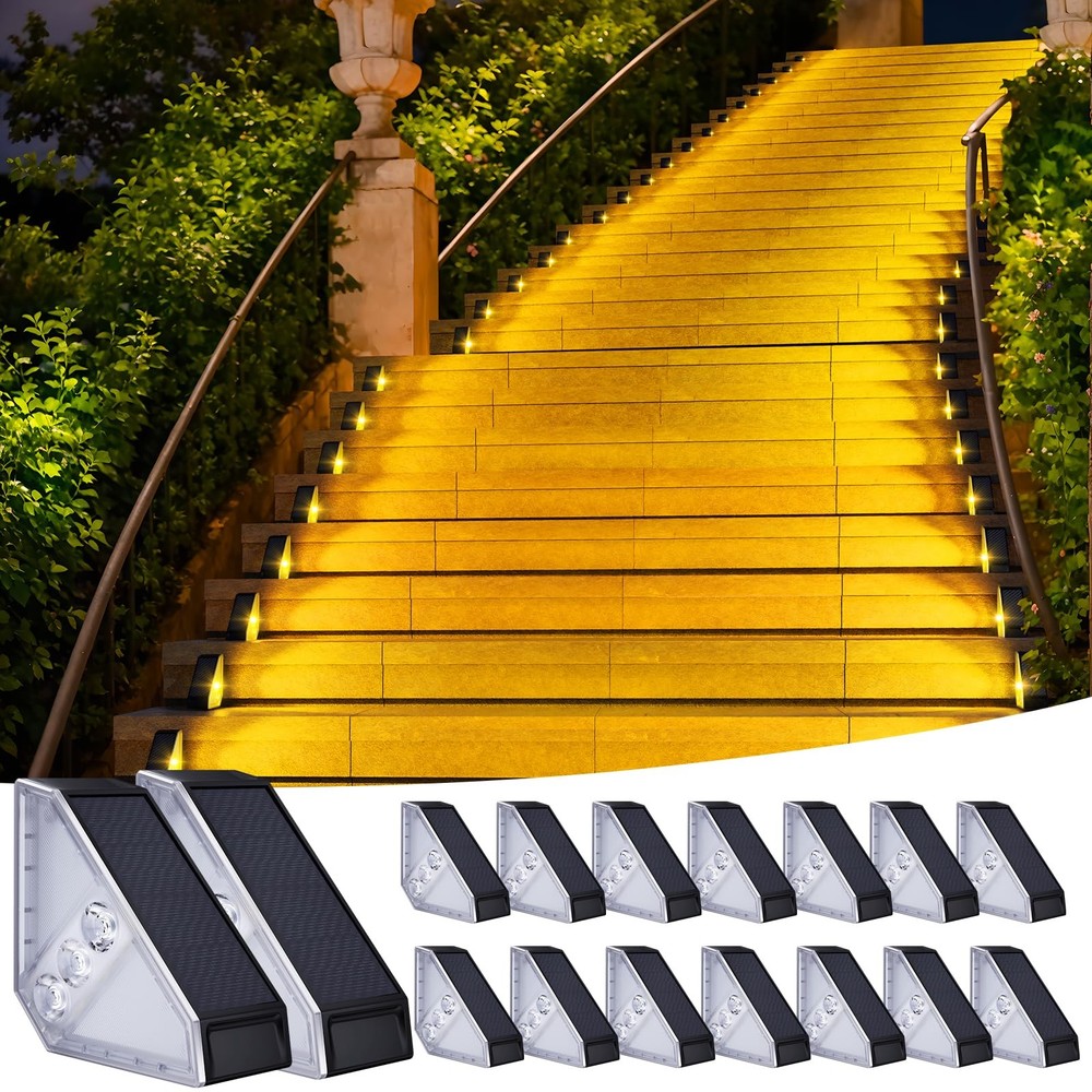 16 Pack Solar Step Lights Outdoor Waterproof LED Stair Lights for Gardens Decks Paths