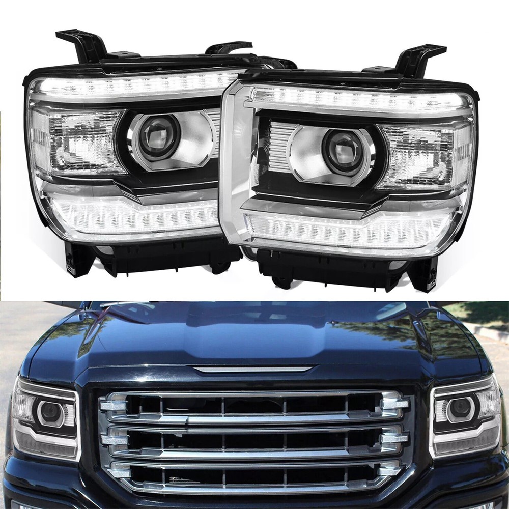 OE Style LED DRL Headlights Lamps For 2014-2018 GMC Sierra 1500 2500 3500 Clear