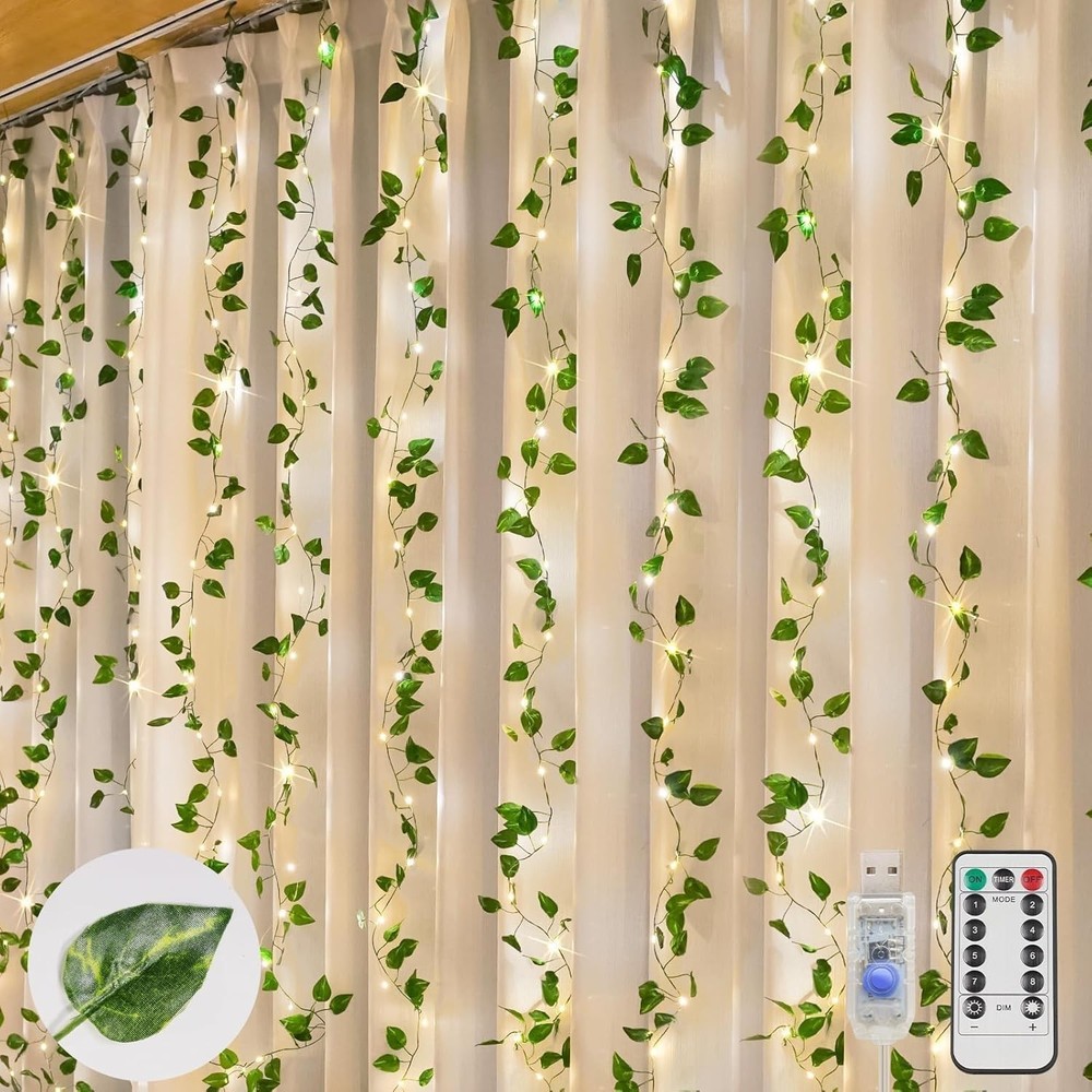 Suddus 200 LED Fairy Lights with Vines Pothos Curtain String for Decor