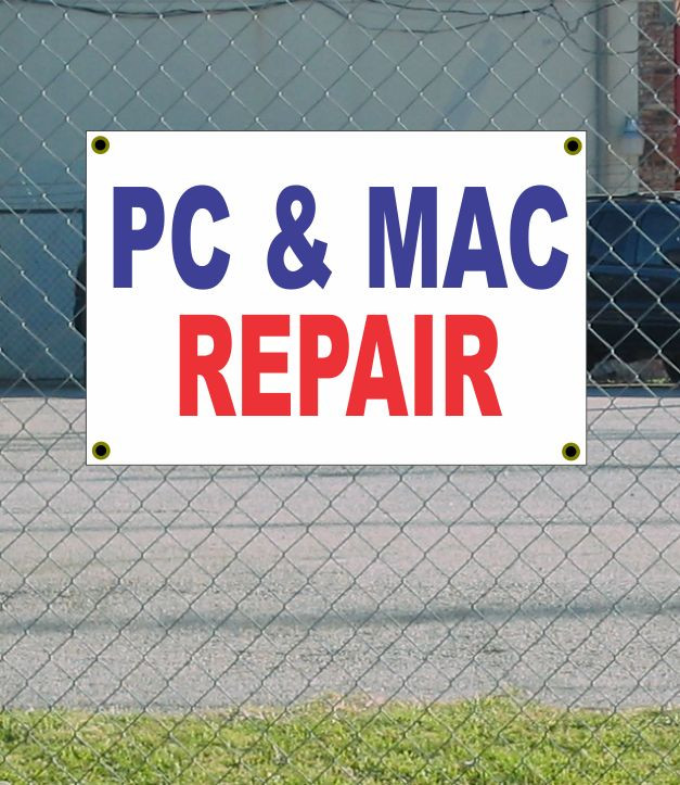Enhance your tech service with the 2x3 Red White & Blue PC & MAC Repair Banner Sign – New, Discounted Size & Price for Maximum Visibility