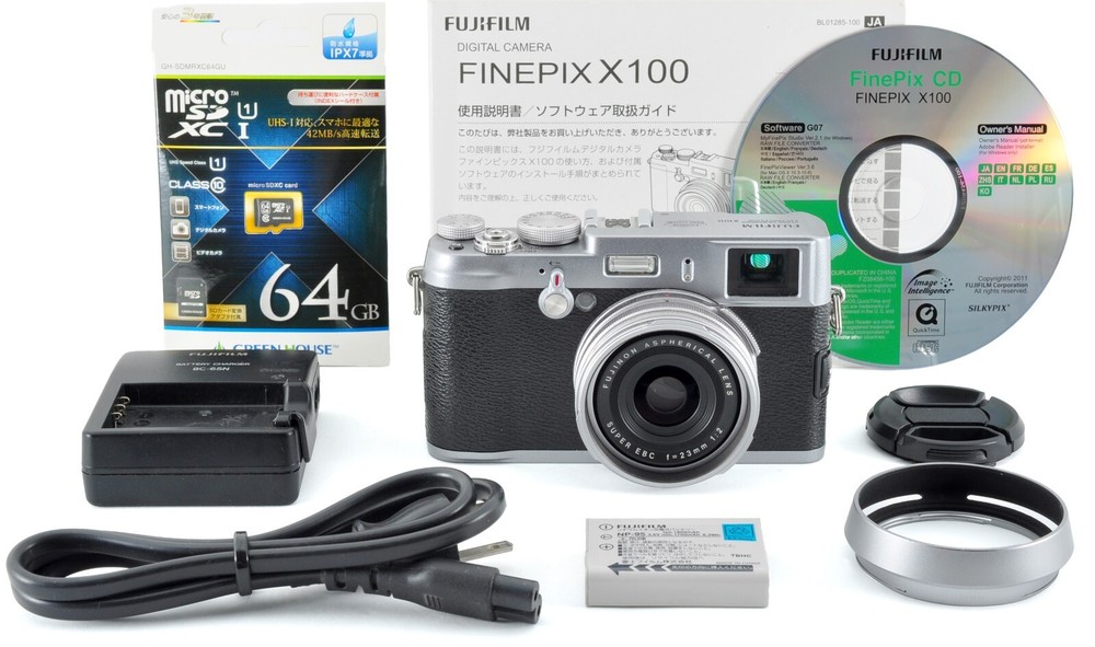 FujiFilm FinePix X100 12.3MP Digital Camera Silver MINT Condition with Hood