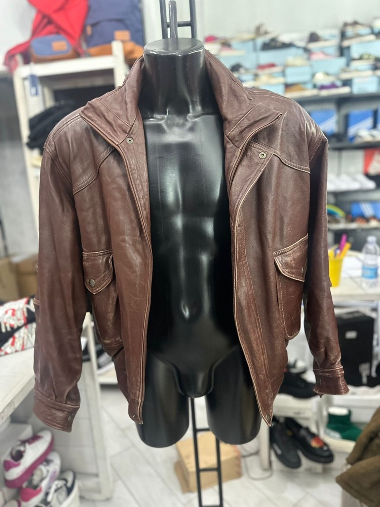 Vintage 1960s Brown Leather Jacket for Men Size L Antique Tailoring LLV368