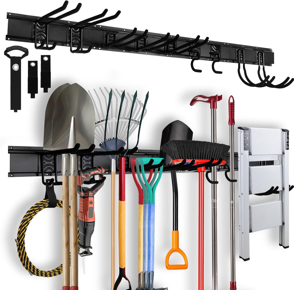 64-Inch Heavy Duty Wall Mount Garage Tool Organizer Rack Anti-Rust Coating