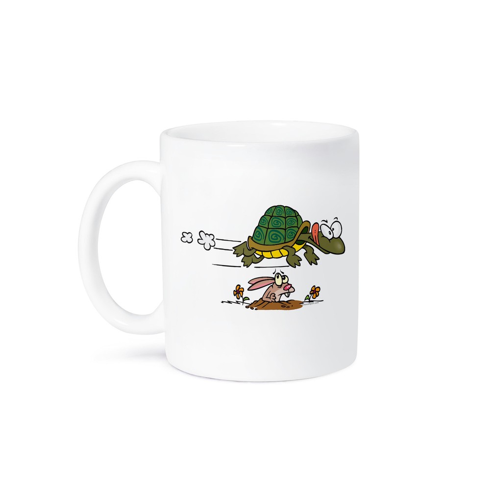 Funny Tortoise and the Hare Cartoon Mug by 3dRose