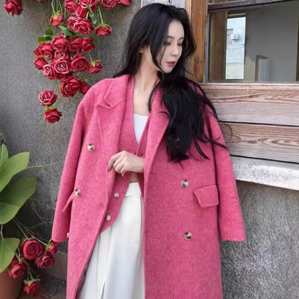 Korean Double-Sided Wool Blend Coat & Vest Set Mid-Length Overcoat-image