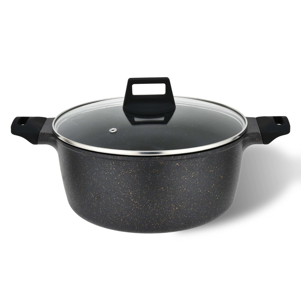 cast aluminum stock pot pan with lid, Marble color non stick coating, stainle...