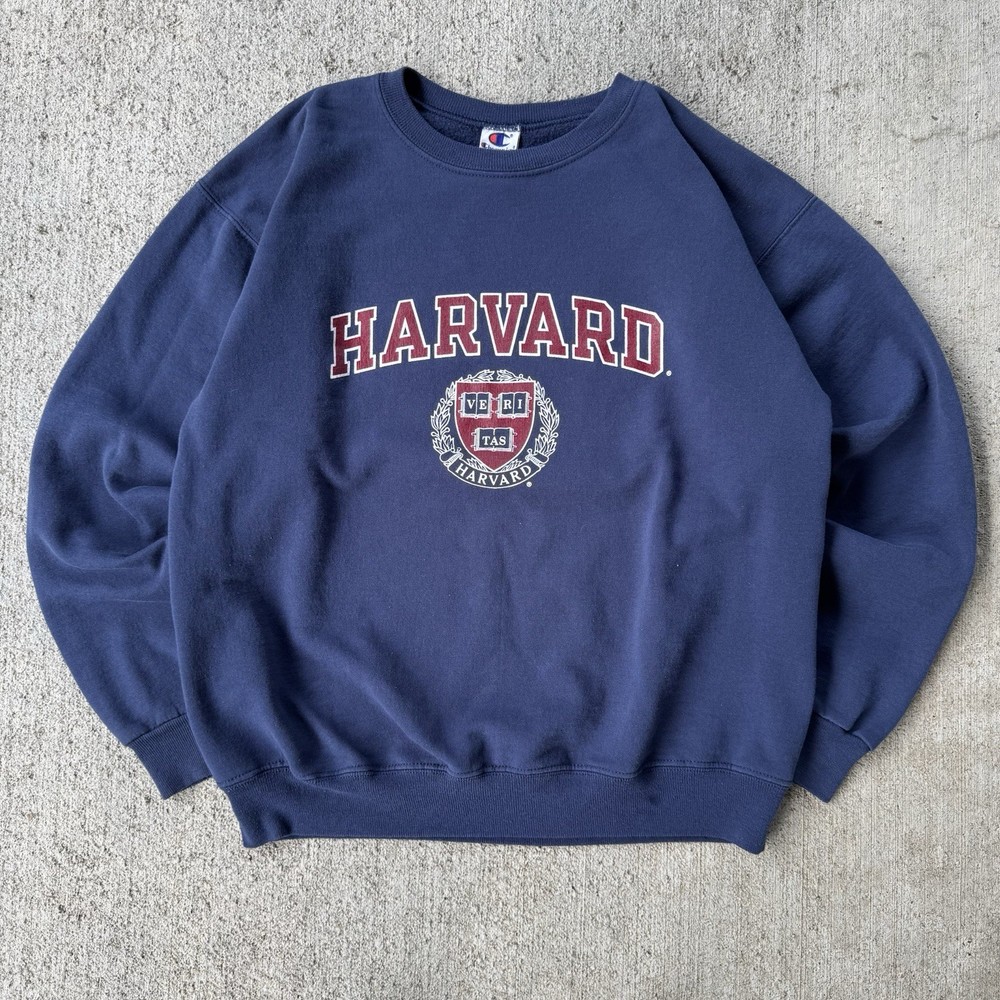 Vintage 90s Champion Harvard Crimson Pullover Crewneck Sweatshirt Blue Sz Medium