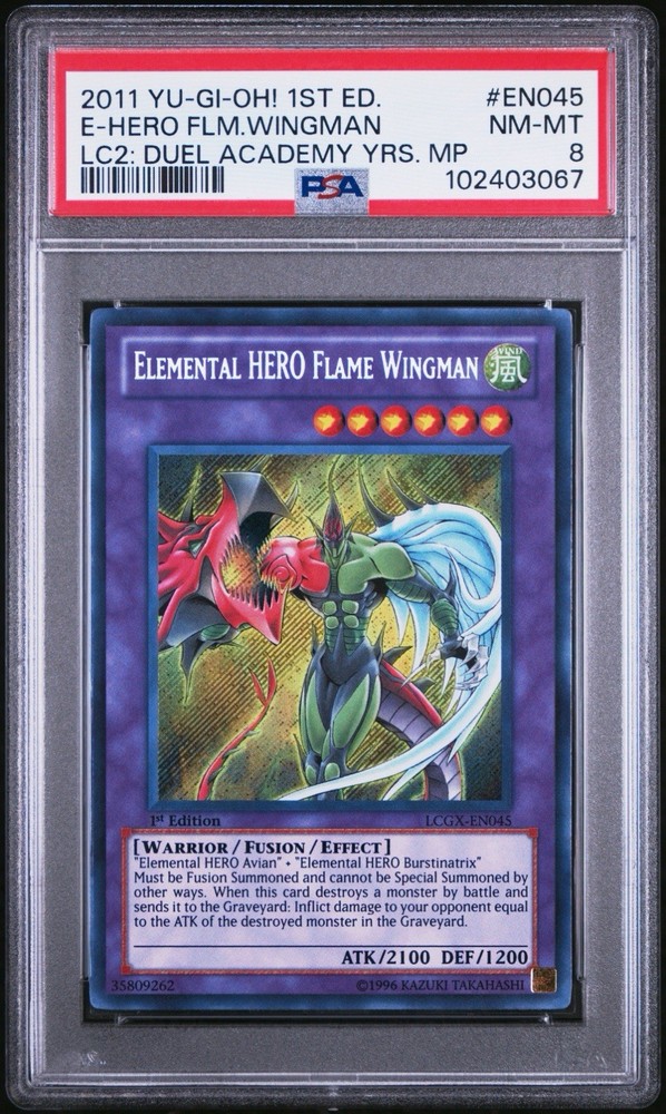 Yu-Gi-Oh Elemental Hero Flame Wingman EN035 1st Edition PSA 8 Graded Card UK Seller