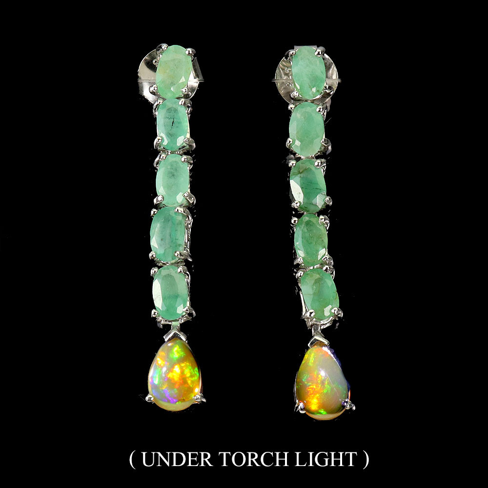 Valentine 925 Silver Earrings Pear Fire Opal 7x5mm Emerald Gemstone Jewelry