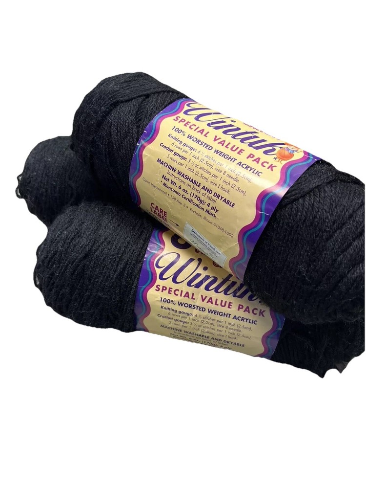 Caron Yarn Wintuh Lot of 3 Skeins (6oz. ) Each In Black