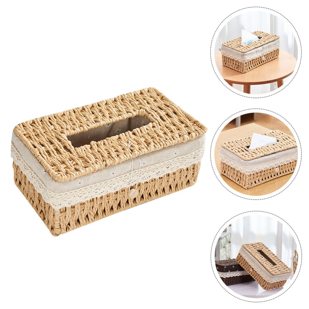 Napkin Holder Wicker Storage Baskets Box Decorative Tissue Linen Office