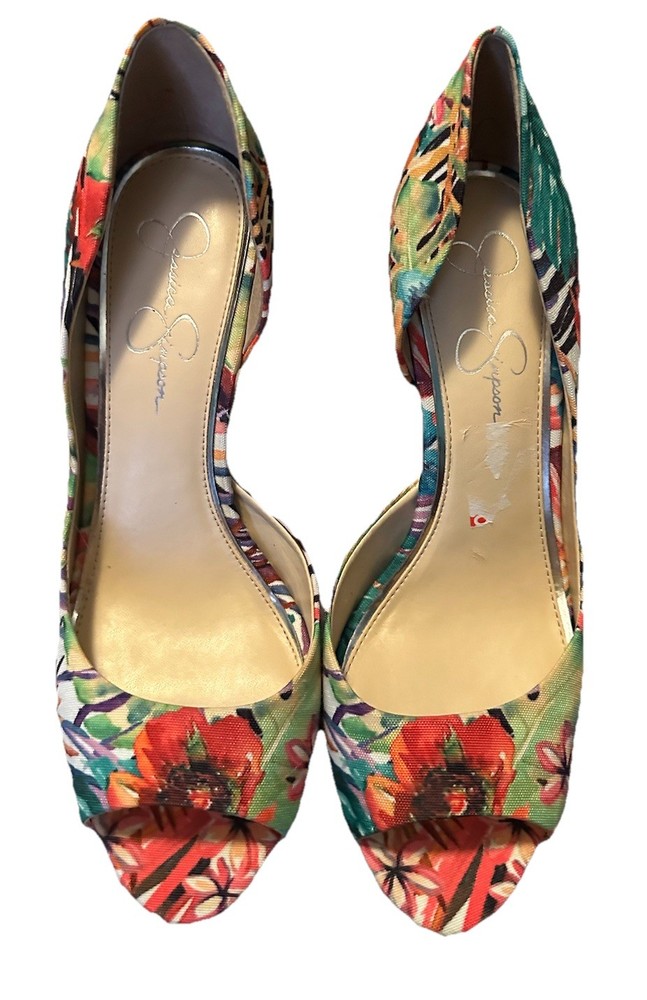 Jessica Simpson Floral 🌺 Peep Toe Stiletto Platform 3’ Heel Good Condition
