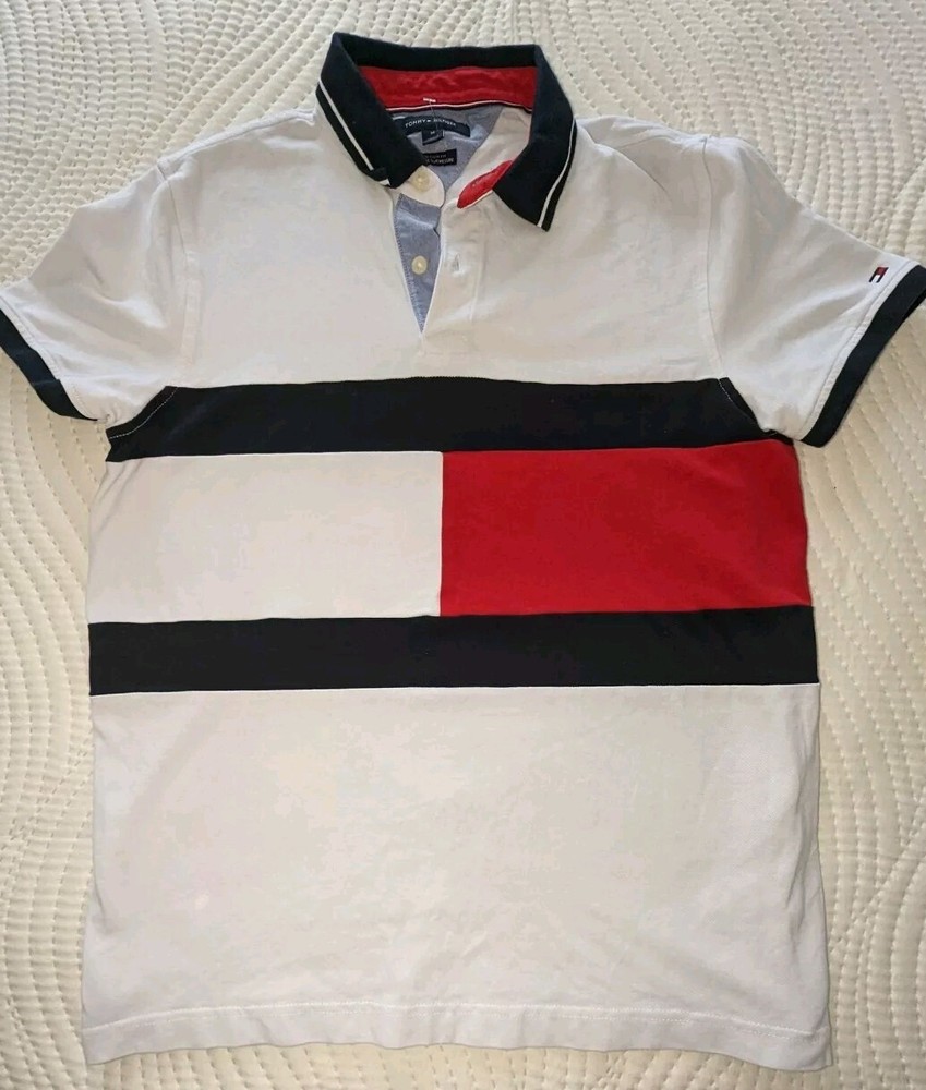 Tommy Hilfiger Color Block Rugby Shirt Custom Fit Preppie Medium Men India
