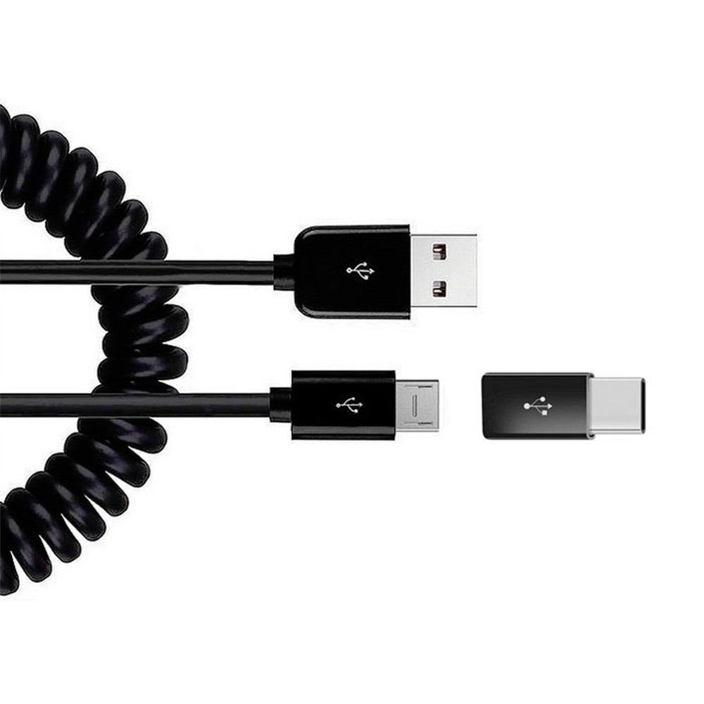 Charger Cord Coiled USB Cable Micro-USB to USB-C Adapter Power Wire for Tablets