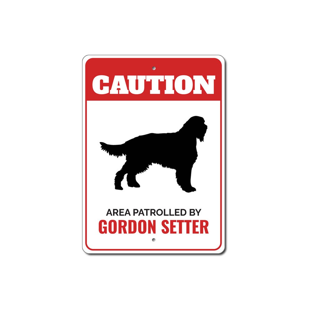 Patrolled By Gordon Setter Caution Metal Sign Dog Kennel Pet Breed Canine K9 Paw