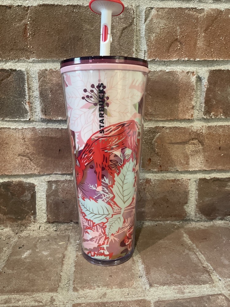 Starbucks Winter Forest Fox Mushroom Cap Straw Topper Cold Cup Tumbler 24 oz