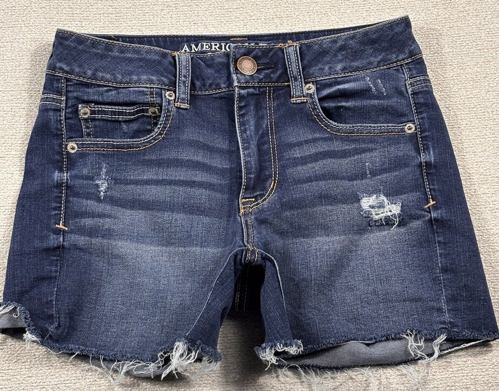 American Eagle Hi-Rise Cut-Off Denim  Shortie Women Size 4 Super Super Stretch
